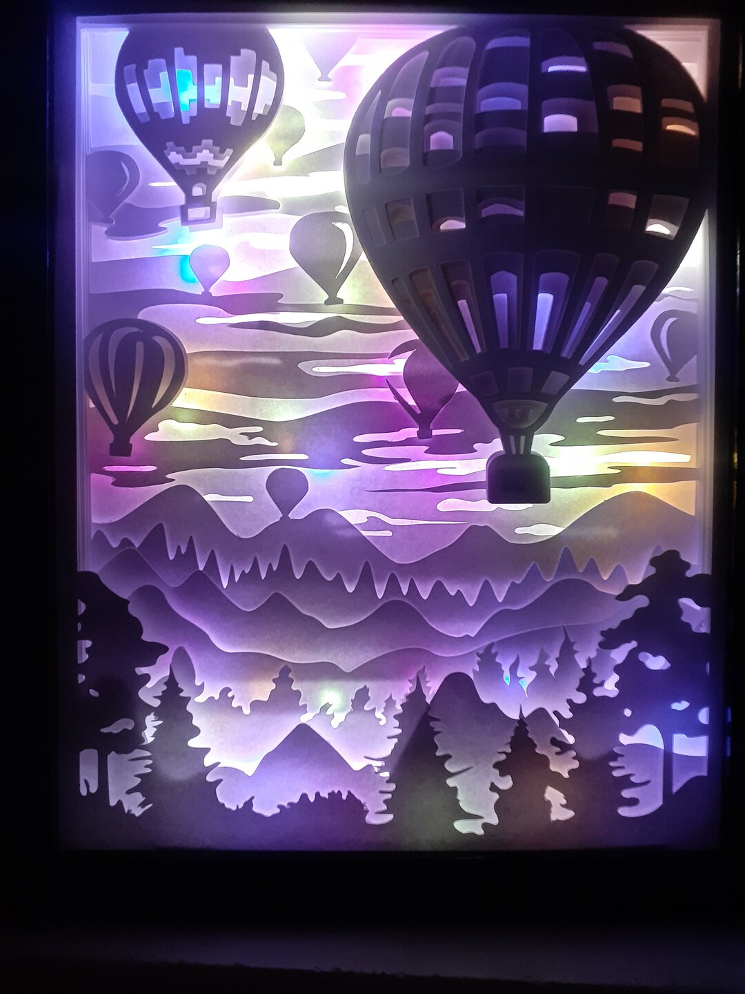 Hot Air Balloons Shadow Box 3D Cut Paper Light Box Etsy