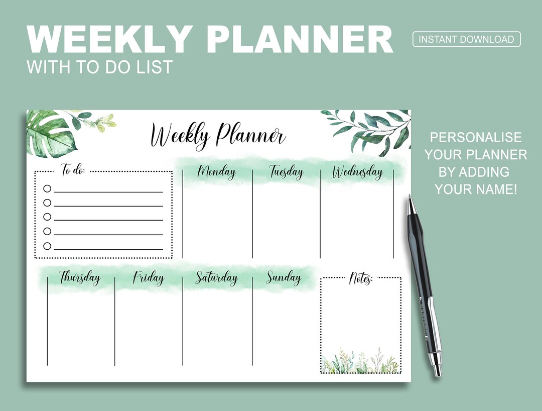 Printable Weekly Planner With to Do List A4 | Instant Download - Etsy