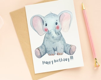 HAPPY BIRTHDAY CARD | printable | png , pdf | birthday card | cute | funny | elephant | instant download |transparent bg |high resolution