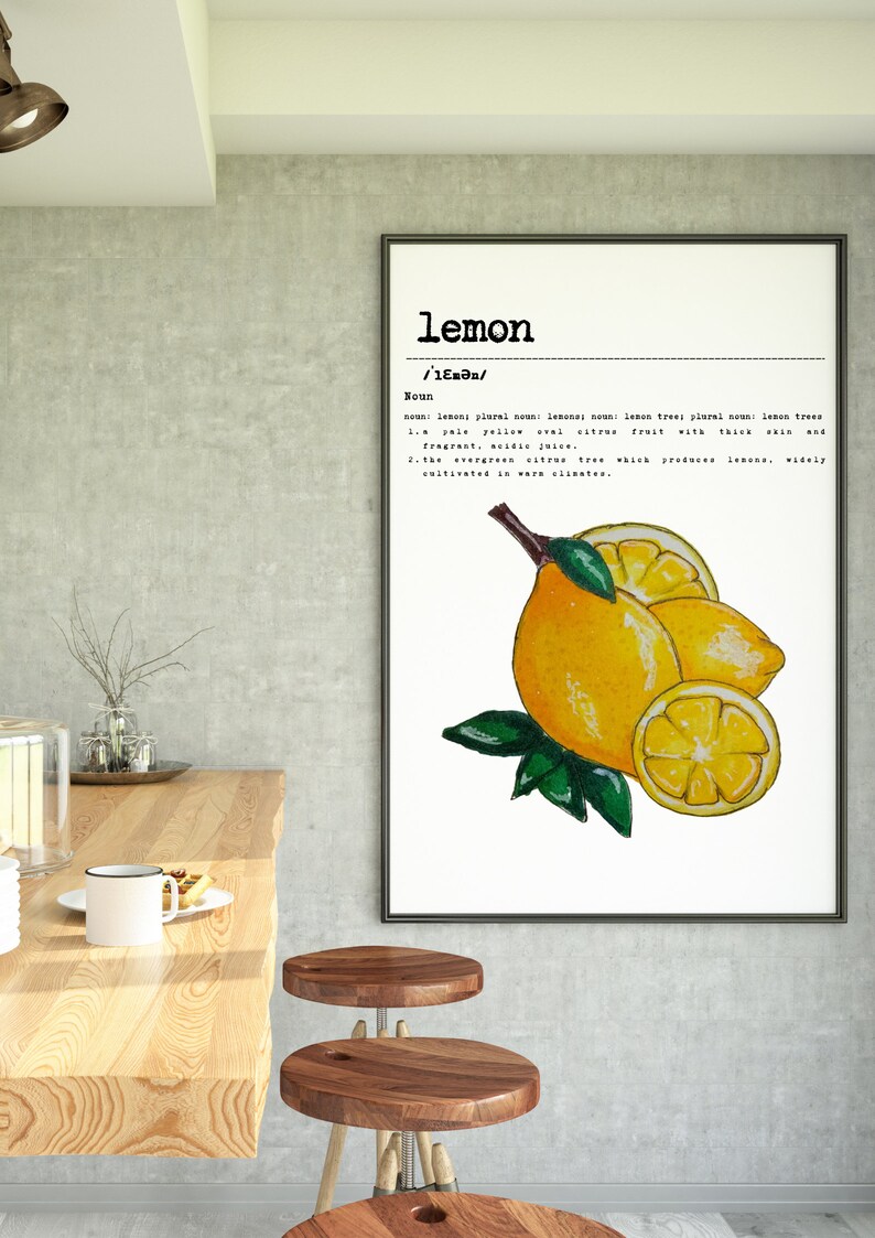 LEMON DEFINITION Printable Wall Art Unframed Kitchens Deco Home Deco Minimalist Modern Deco Png