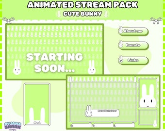Animated Twitch Overlay||Cute Bunny Stream Overlay for Youtube and Twitch||Animated Package||Alerts||Panels||Customization