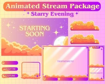 Animated Twitch Overlay||Cozy Sunset Stream Overlay for Youtube and Twitch||Animated Package||Alerts||Panels||Customization