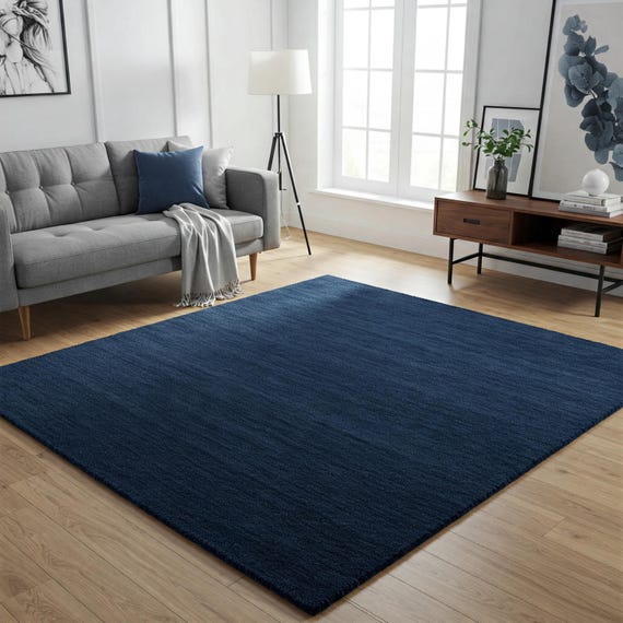 Navy Blue Solid Plain Hand Tufted Rug Handmade Wool Rugs 4x6, 5x7, 6x9, 8x10, 9x12, 10x14 Living room, Bedroom Large Area Rug Runner Hallway