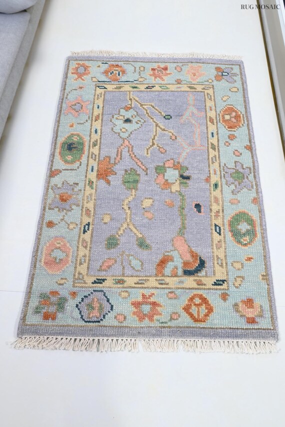 Modern Oushak Rug Beautiful Area Rug Lavender Blue Color Rug Hand Knotted Wool Rugs Home and Living Dining Bedroom 8x10, 9x12