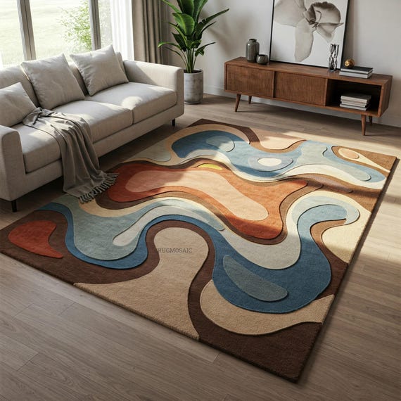 Multicolor Modern Contemporary Hand Tufted Organic Shaped Wool Area Rugs for Living Room, Abstract Handmade High Textured 8x10 Bedroom Rugs