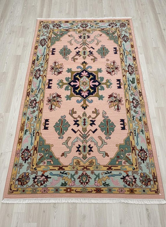 Dusty Rose Pink Oushak Medallion Wool Rugs, Traditional Floral Hand Knotted  5x8 7x10 8x10 Living Room Area Rug, Custom Kitchen Runner Rug