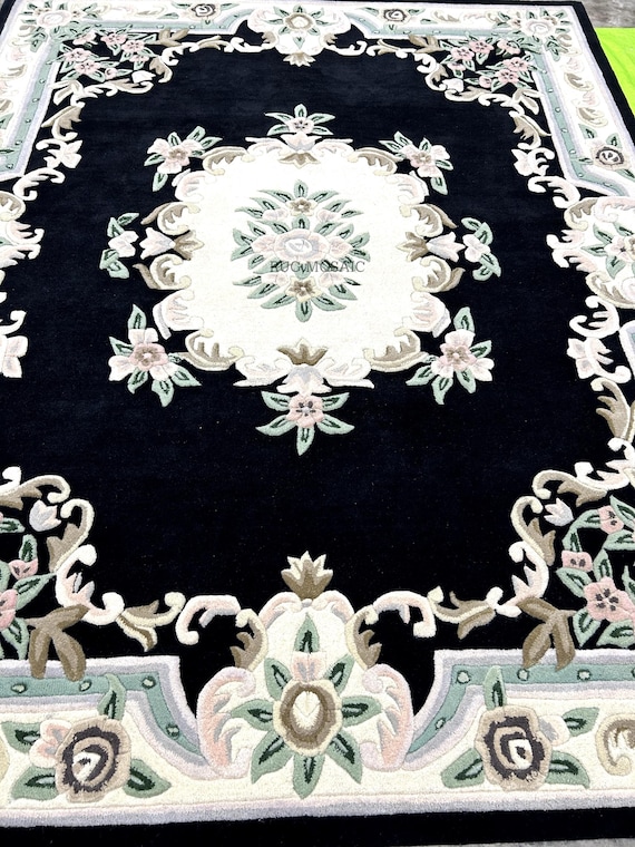 Hand tufted floral rug Black and Pastel accents handmade wool rugs for living room, bedroom custom area carpet 5x7, 8x10, 9x12, 10x14 ft