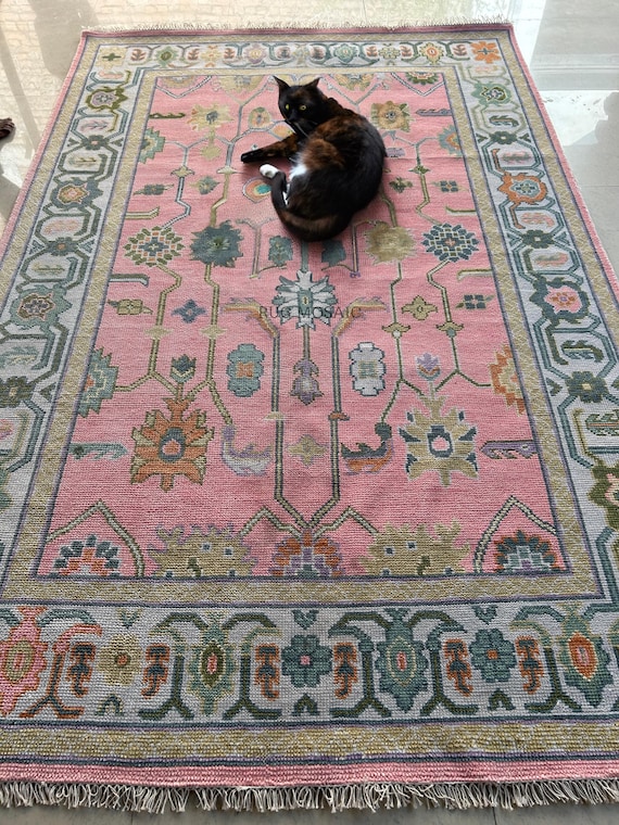 Pink Turkish Oushak Hand Knotted Contemporary rug 4x6, 5x8, 6x9, 8x10, 9x12, 10x14 ft Handmade Rugs for Living Room