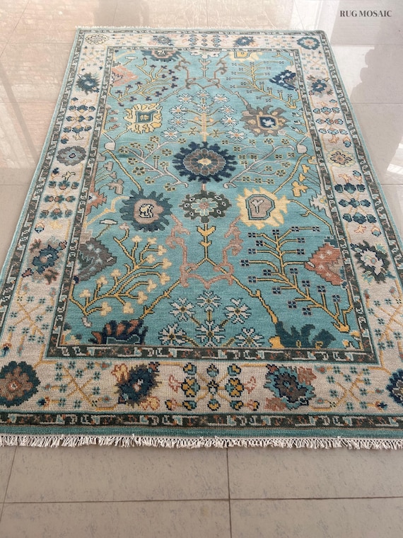 Blue Turkish Oushak Hand Knotted Contemporary rug 4x6, 5x8, 6x9, 8x10, 9x12, 10x14 ft Handmade Rugs for Living Room