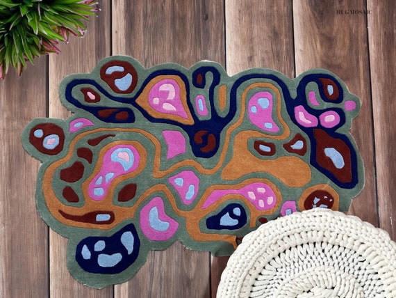 Modern Irregular New Zealand Wool Rug, Hand Tufted Area Carpet