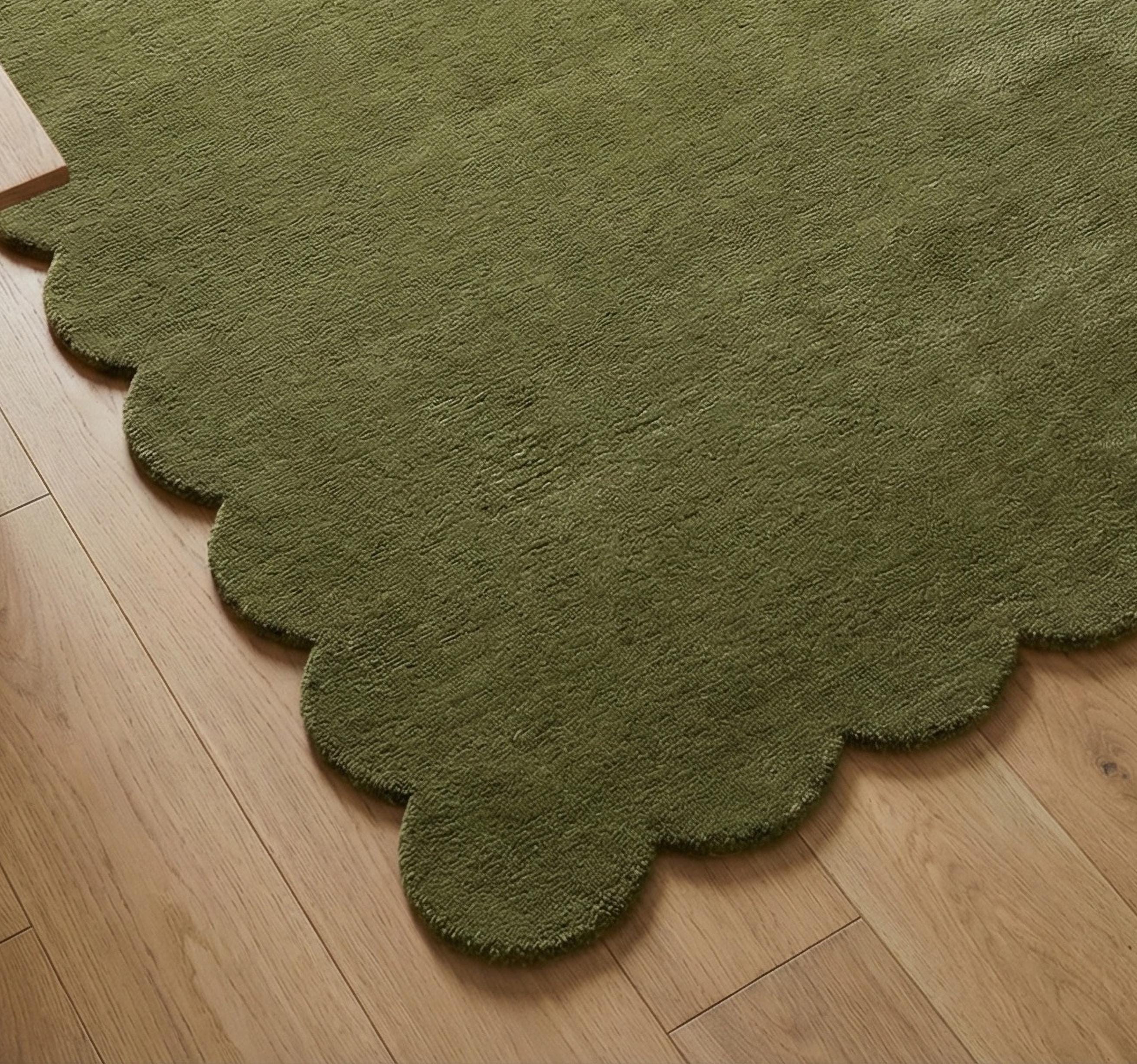 Olive Green Wool Rug, Modern Hand Tufted Scalloped Area Rugs - Etsy