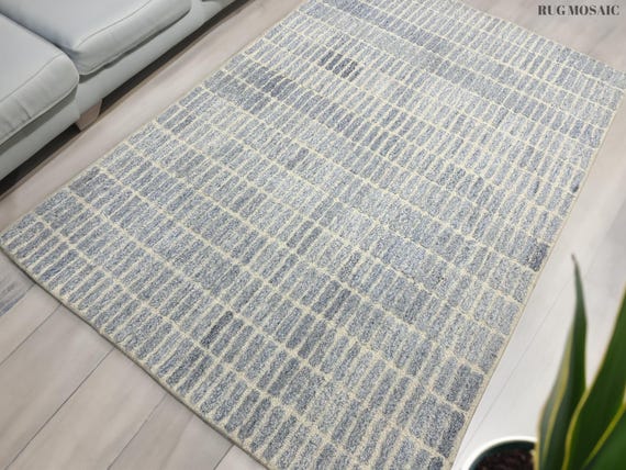 Hand Tufted Grey Stripes Tufted Wool Rugs for Living Room Bedroom Kitchen 8x10 Large Area Rug