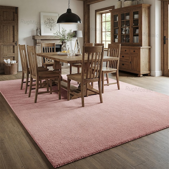 Solid Blush Pink Hand Tufted Large Area Rugs For Living Room 8x10, 9x12 Handmade Soft Wool Kitchen Runner Rug, Modern  Kids Room Round Rug