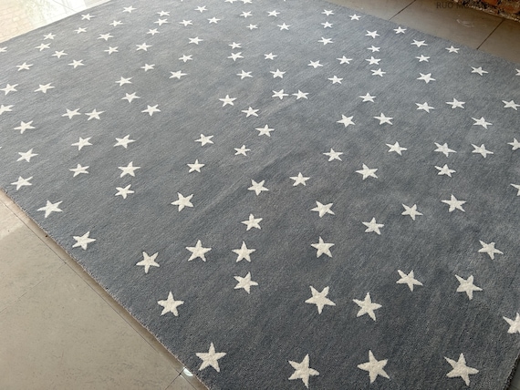 Handmade Starry Night Modern Tufted Rug in Soft Grey Wool Rugs for Living Room 8x10 Large Area Rug for bedroom, Kids room