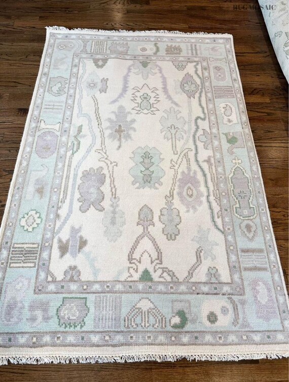 White off Grey Modern Turkish Oushak Hand Knotted Contemporary rug 3x5, 4x6, 5x8, 6x9,Handmade Rugs for Living Room, Bedroom