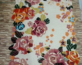 Colorful Floral Hand Tufted Wool Rug, Modern Flower Custom Area Rugs for Bedroom
