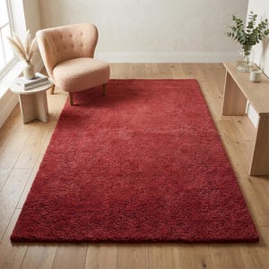 Dusty Coral Red Wool Rug, Hand Tufted Solid Custom Area Rugs for Bedroom