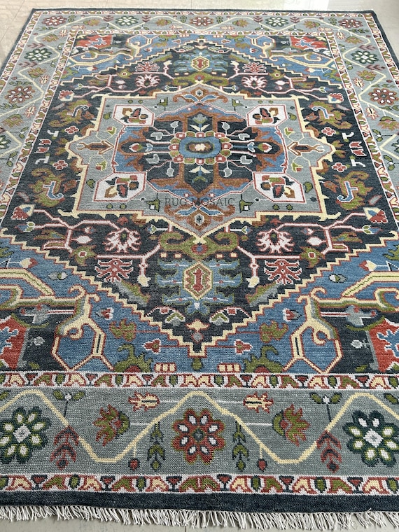 Modern Turkish Oushak Rug Deep Blue Earthy Brown Handmade Wool Rugs 9x12 Hand knotted carpet 8x10, 10x14 Living Room, Bedroom Kitchen Runner