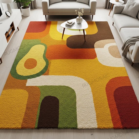 Multicolor Hand Tufted Wool Rug, Modern Abstract Colorful Area Rug for Bedroom, Unique Handmade Avocado Rugs, 8x10 Custom Living Room Carpet