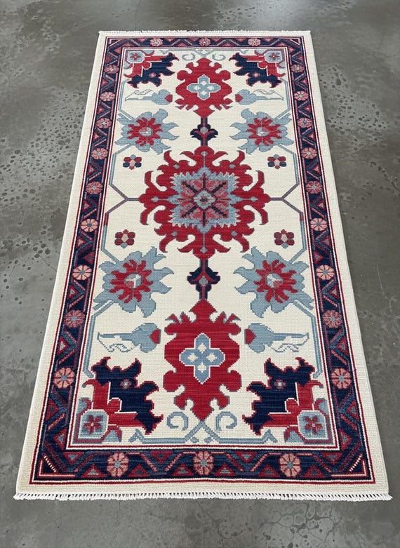 Ivory Colorful Floral Oushak Rug, Traditinal 8x10 Living Room Rug, Custom Handmade Kitchen Runner Rug, Dininng Area Rug, 9x12 Bedroom Rug