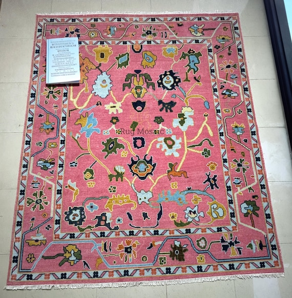 Pink Oushak Hand Knotted Area Rug 5x7, 5x8, 6x9, 8x10, 9x12, 10x14 ft Handmade Rugs for Living Room - Antique Contemporary rug