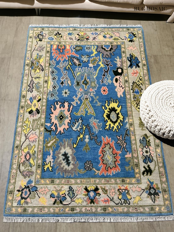8x10 Blue Oushak Hand Knotted Rugs For Bedroom Kitchen And Room Kids room Handmade Area Rug 6x9 7x10 9x12