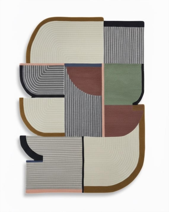 Irregular Hand Tufted Geometric Wool Rug, Colorful Contemporary Patchwork Design Rug, Custom Area Carpet