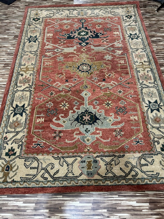 Hand tufted modern beige brown oushak  floral design 100% wool rug for living room area rugs 8x10, 9x12, 10x14