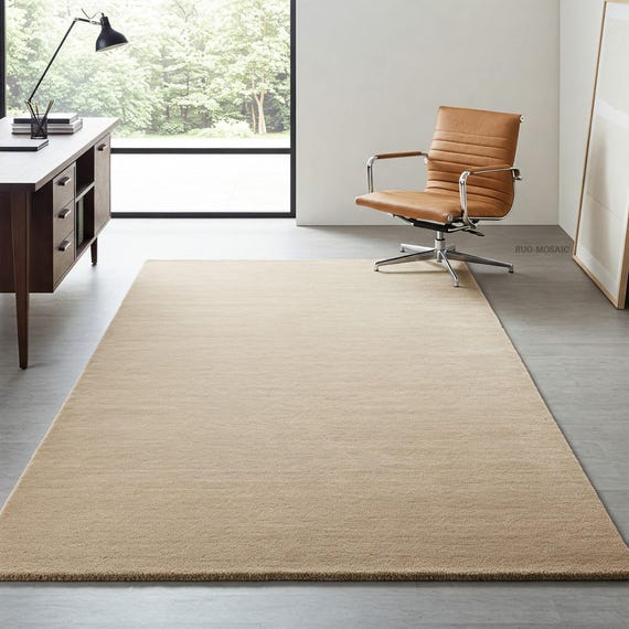 Natural Beige Hand Tufted Rug Handmade Wool Rugs Solid Plain Area Rug 5x7, 8x10, 9x12, 10x14 Living room, Office, Runner for Kitchen Hallway