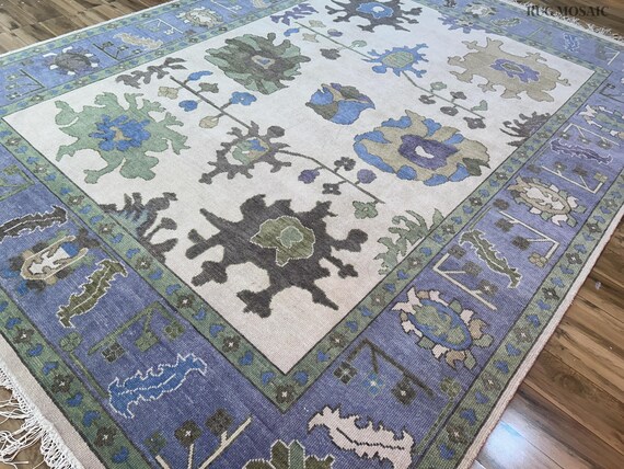 Ivory Modern Oushak Rug Beautiful Area Rug Pastel Color Rug Hand Knotted Wool Rugs Home and Living Dining Bedroom 8x10, 9x12
