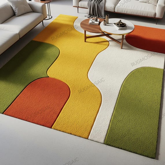 Multicolored Abstract Hand Tufted Rug, Modern Colorful Custom Wool Rugs, Unique Textured 8x10 Bedroom Rugs, Indoor Area Rug for Living Room
