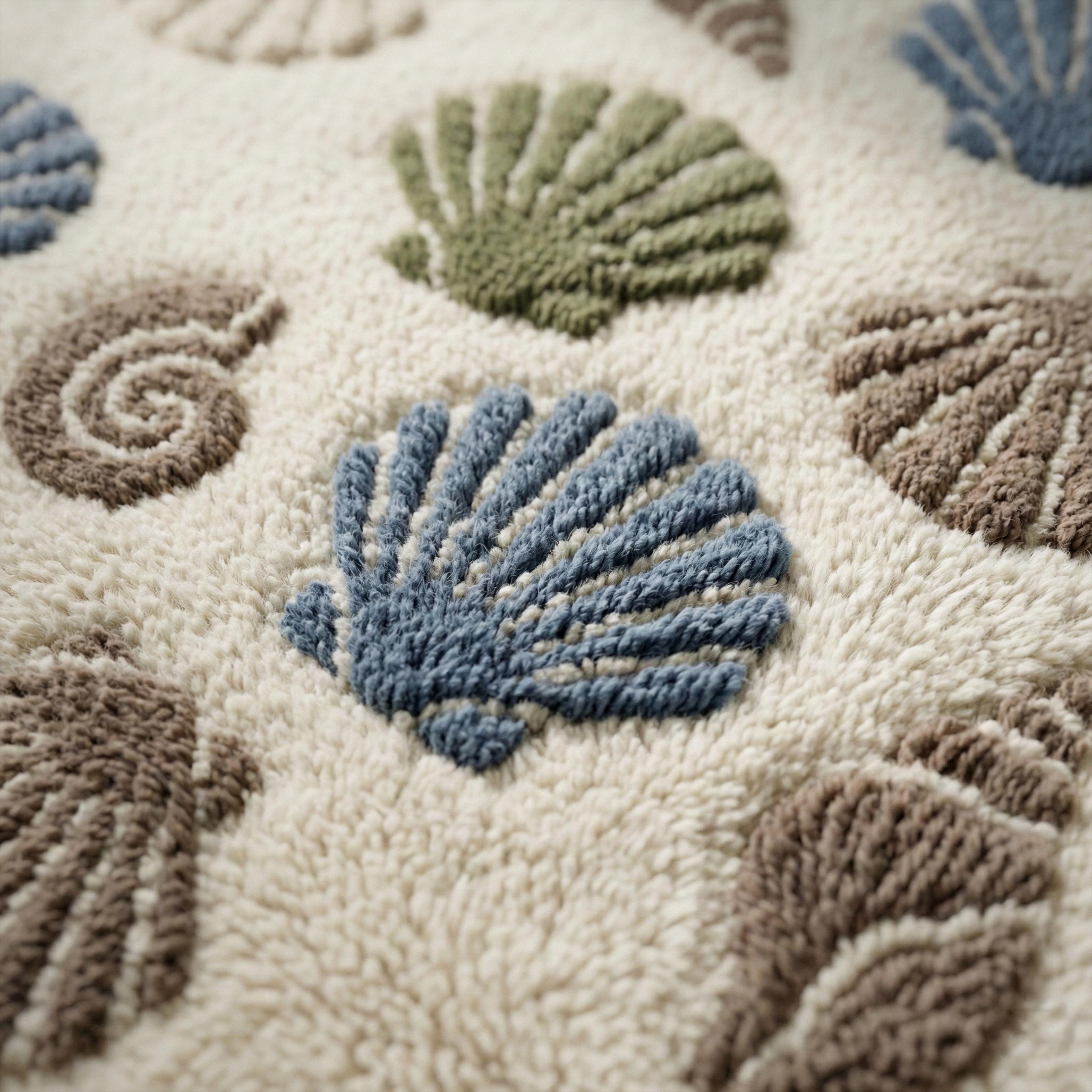 Sea Shell Patern Rug Ivory Seashell Wool Area Rug, Abstract Hand Tufted Ocean Inspired Rugs ...