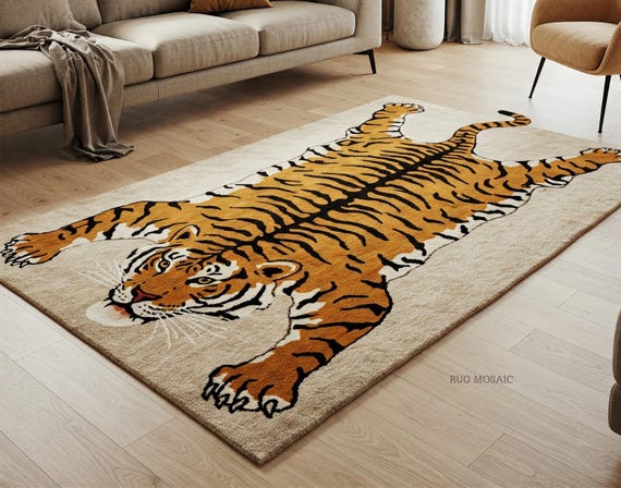 Hand-tufted Wool Bengal Tiger Rug, Vibrant Animal Design - Etsy