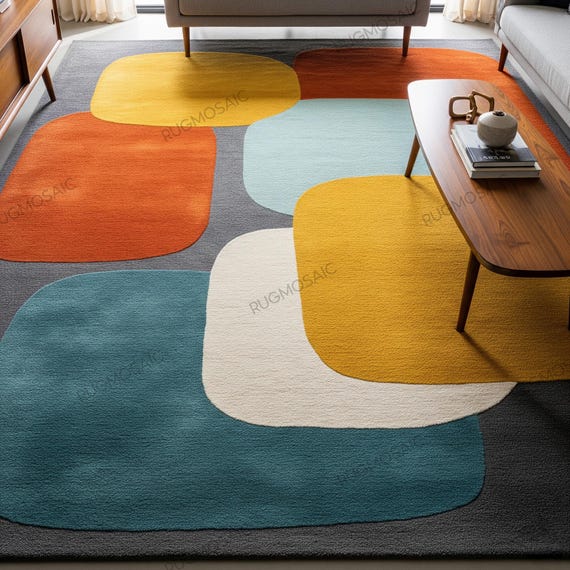 Multicolor Abstract Hand Tufted Rug, Modern Geometric Wool Area Rugs, Unique Colorful Organic Design Rug for Living Room, Custom Bedroom Rug