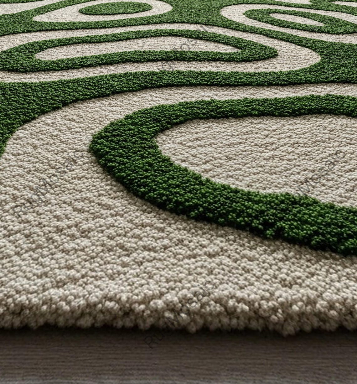 Creamy off White Green Abstract Hand Tufted Wool Rugs for Living Room ...