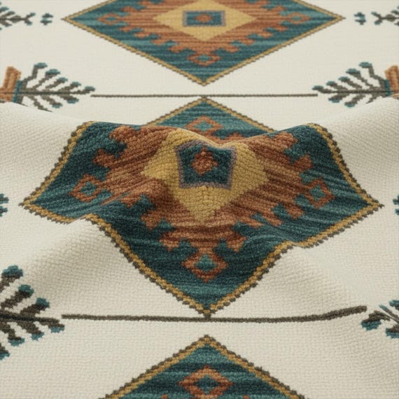 Ivory Teal Blue Geometric Oushak Rug, Hand Knotted Tribal Oriental Style Wool Area Rugs