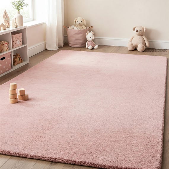 Blush Pink Solid Plain Hand Tufted Rug New Zealand Handmade Area Wool Rugs 6x9, 9x12 Living room, Bedroom, Kids room Kitchen runner for Hall