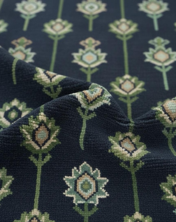 Navy Blue Green Floral Oushak Rug 9x12, Hand Knotted Oriental Wool Rugs for Living Room, Traditional Beige Turkish Knot Bedroom Area Rug