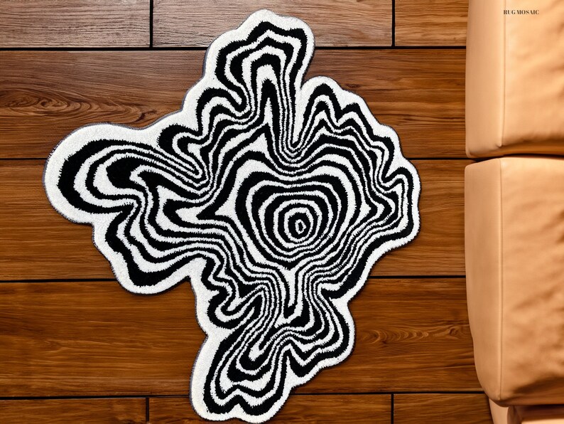 Modern White and Black Irregular Shape Hand Tufted New Zealand Wool ...