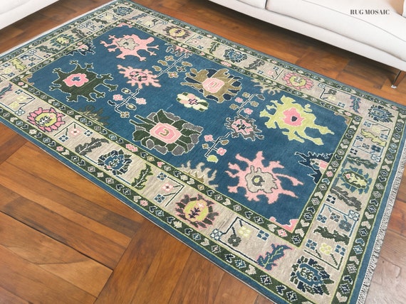 Blue Oushak Rug Hand Knotted Wool Rug | Area Rug | Traditional Rug rug 5X8 6X9 8X10 9X12 10X14 12X15 living room Oversize size rug