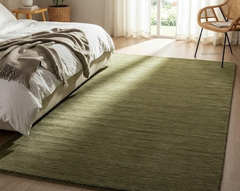 Olive Green Hand Tufted Rug Handmade Wool Rugs Solid Plain Area Rug 5x7, 8x10, 9x12, 10x14 Living room, Bedroom Runner for Kitchen Hallway
