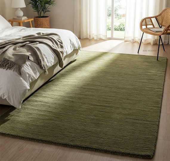 Olive Green Hand Tufted Rug Handmade Wool Rugs Solid Plain Area Rug 5x7, 8x10, 9x12, 10x14 Living room, Bedroom Runner for Kitchen Hallway