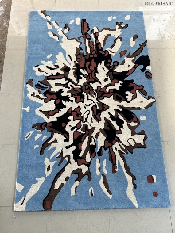 Modern Blue Hand Tufted Area Wool Rug for Living room, Bedroom, Kids room, 6x9, 7x10, 8X10, 9x12 Handmade Custom Large Abstract Rugs
