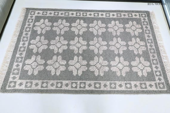 Modern Turkish Oushak Rug White off, Grey Hand Knotted Contemporary rug 5x7, , 8x10, 9x12 Handmade Rugs for Living Room, Bedroom