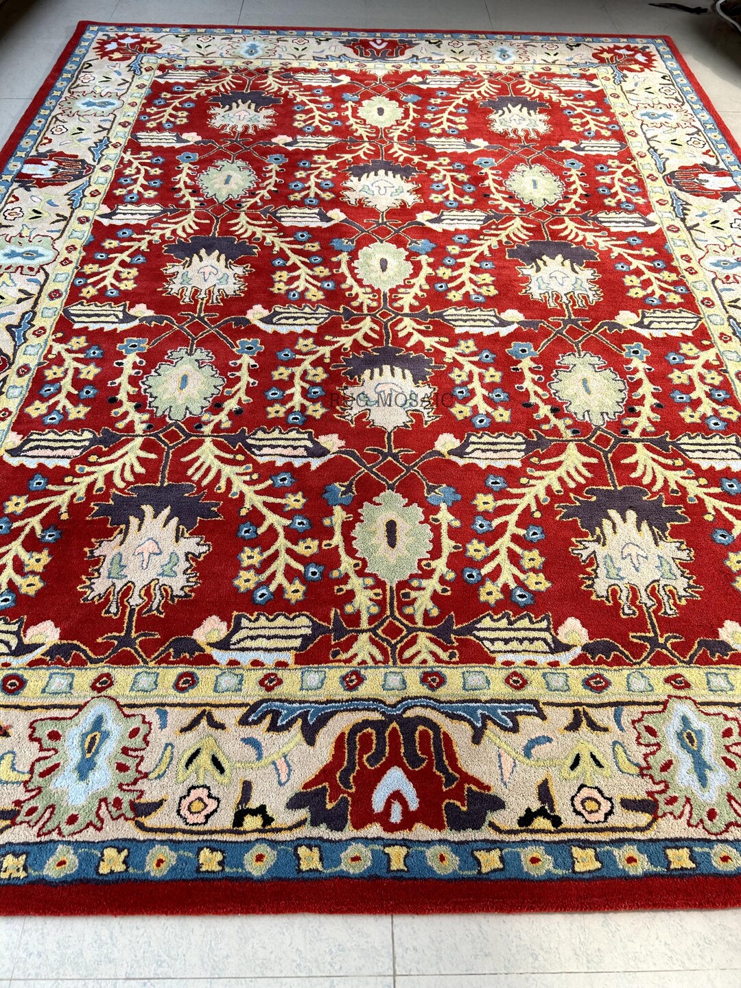 Rich Flower Rugs Hand Tufted Rug Persian Inspired Floral Design in Rich Red and Accent ...