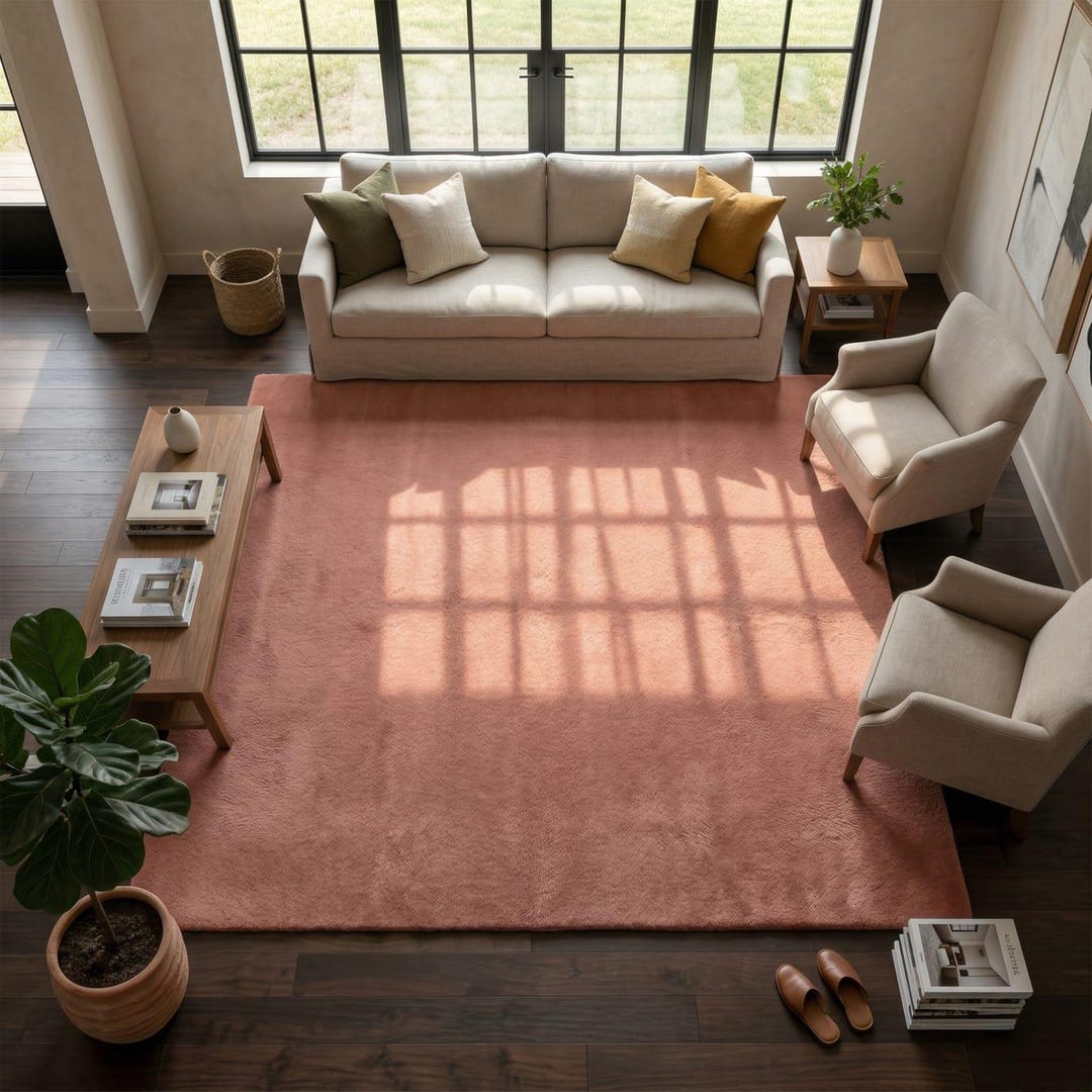 Solid Clay Rose Wool Area Rug, Modern Hand Tufted Rugs for Living Room ...