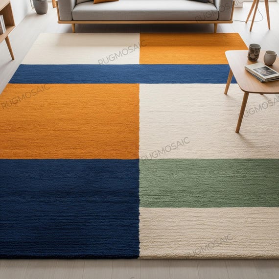 Multicolor Hand Tufted Geomteric Wool Area Rugs for Bedroom, Modern Colorful Soft Textured Living Room Rugs, Custom Tuft Kitchen Runner Rug