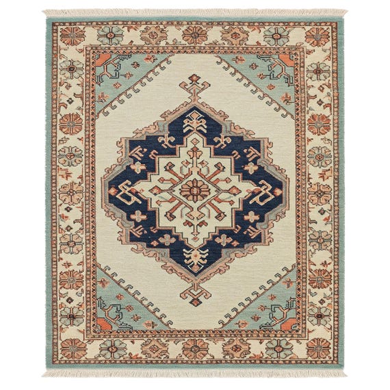 Navy & Rust Oushak Rug Modern Geometric Medallion Hand Knotted Floral Border Oushak Rugs Living room 9x12, 10x14 Contemporary Area Carpet