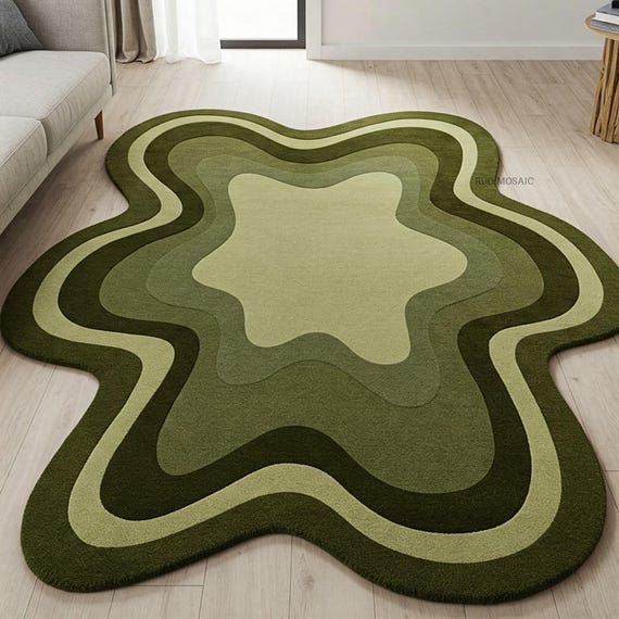 Dark and Light Green Tufted Rug Modern Abstract Green Rugs for Living Room 5x7, 8x10, 9x12 Irregular Abstract Rug Handmade Area Wool Rugs