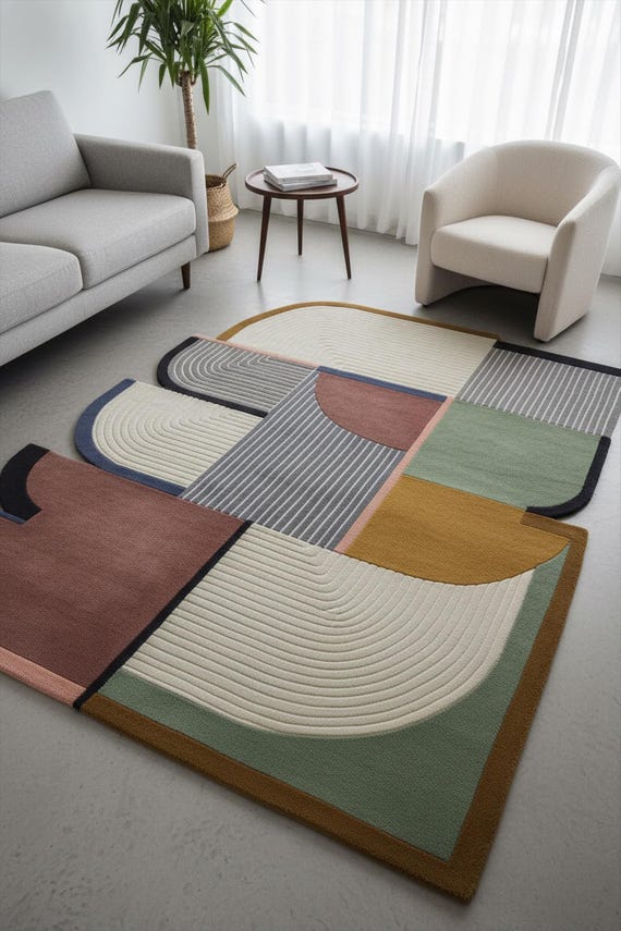 Modern Geometric Hand Tufted Rug, Irregular Colorful Contemporary Custom Wool Rugs for Living Room